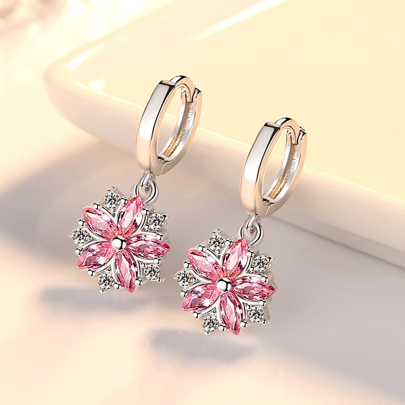 New Student Flower Zircon Exaggerated Earrings