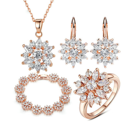 Champagne Gold Flower Earrings Zircon Earrings