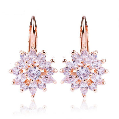 Champagne Gold Flower Earrings Zircon Earrings