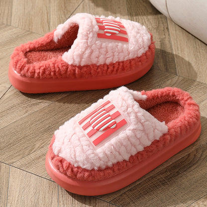 New Color-matching Lamb Slippers Indoor Couple Non-slip Floor Bedroom Slipper Winter Warm House Shoes For Women Men