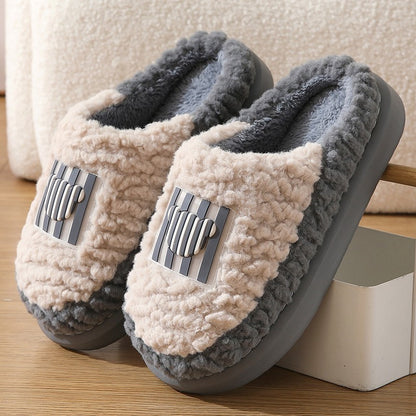 New Color-matching Lamb Slippers Indoor Couple Non-slip Floor Bedroom Slipper Winter Warm House Shoes For Women Men