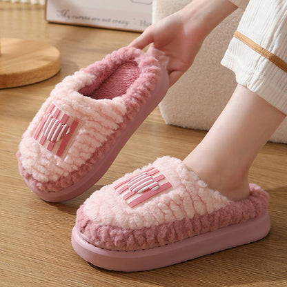 New Color-matching Lamb Slippers Indoor Couple Non-slip Floor Bedroom Slipper Winter Warm House Shoes For Women Men