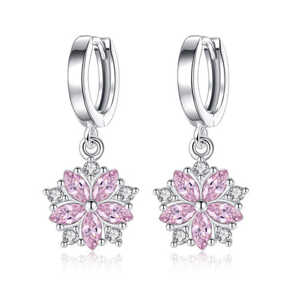 New Student Flower Zircon Exaggerated Earrings