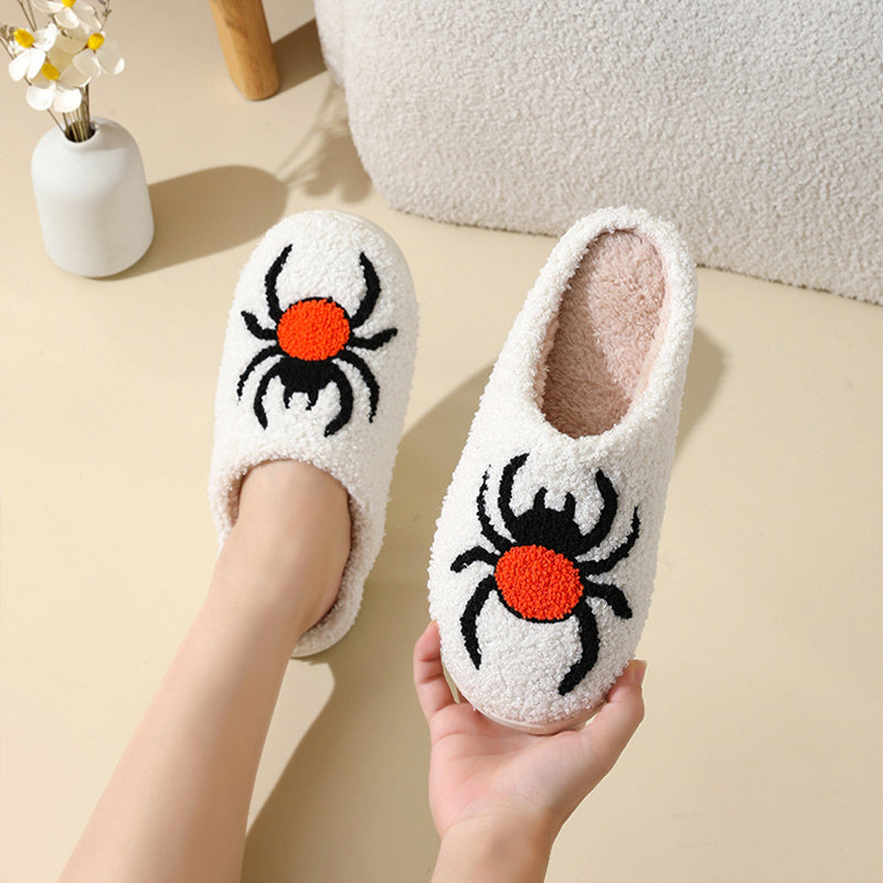 Halloween Spider Witch-hat Slippers Home Indoor Non-slip Floor Bedroom Slippers Winter Warm House Shoes For Women Men