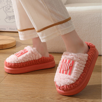 New Color-matching Lamb Slippers Indoor Couple Non-slip Floor Bedroom Slipper Winter Warm House Shoes For Women Men