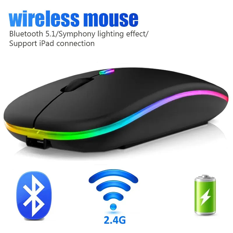 Wireless Mouse For Laptop PC Bluetooth RGB Rechargeable Mouses Wireless Computer Silent Mice LED Backlit Ergonomic Gaming Mouse