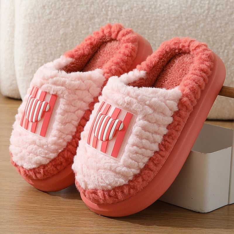 New Color-matching Lamb Slippers Indoor Couple Non-slip Floor Bedroom Slipper Winter Warm House Shoes For Women Men