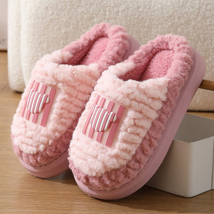 New Color-matching Lamb Slippers Indoor Couple Non-slip Floor Bedroom Slipper Winter Warm House Shoes For Women Men