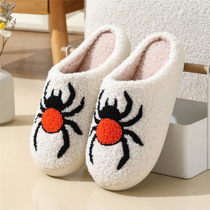 Halloween Spider Witch-hat Slippers Home Indoor Non-slip Floor Bedroom Slippers Winter Warm House Shoes For Women Men