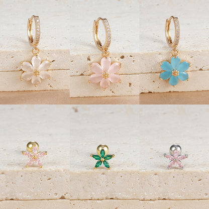 Trendy Six-leaf Flower Pendant Zircon Earrings