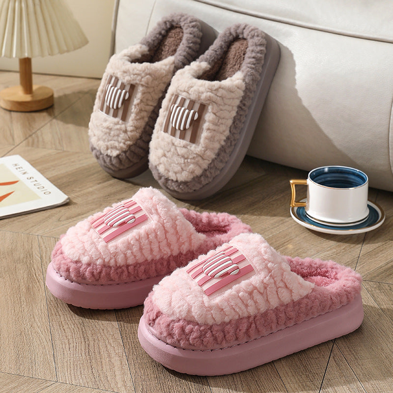 New Color-matching Lamb Slippers Indoor Couple Non-slip Floor Bedroom Slipper Winter Warm House Shoes For Women Men