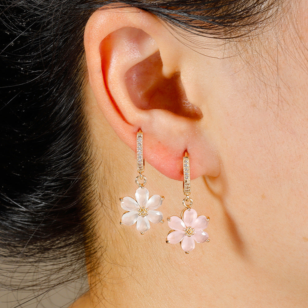 Trendy Six-leaf Flower Pendant Zircon Earrings