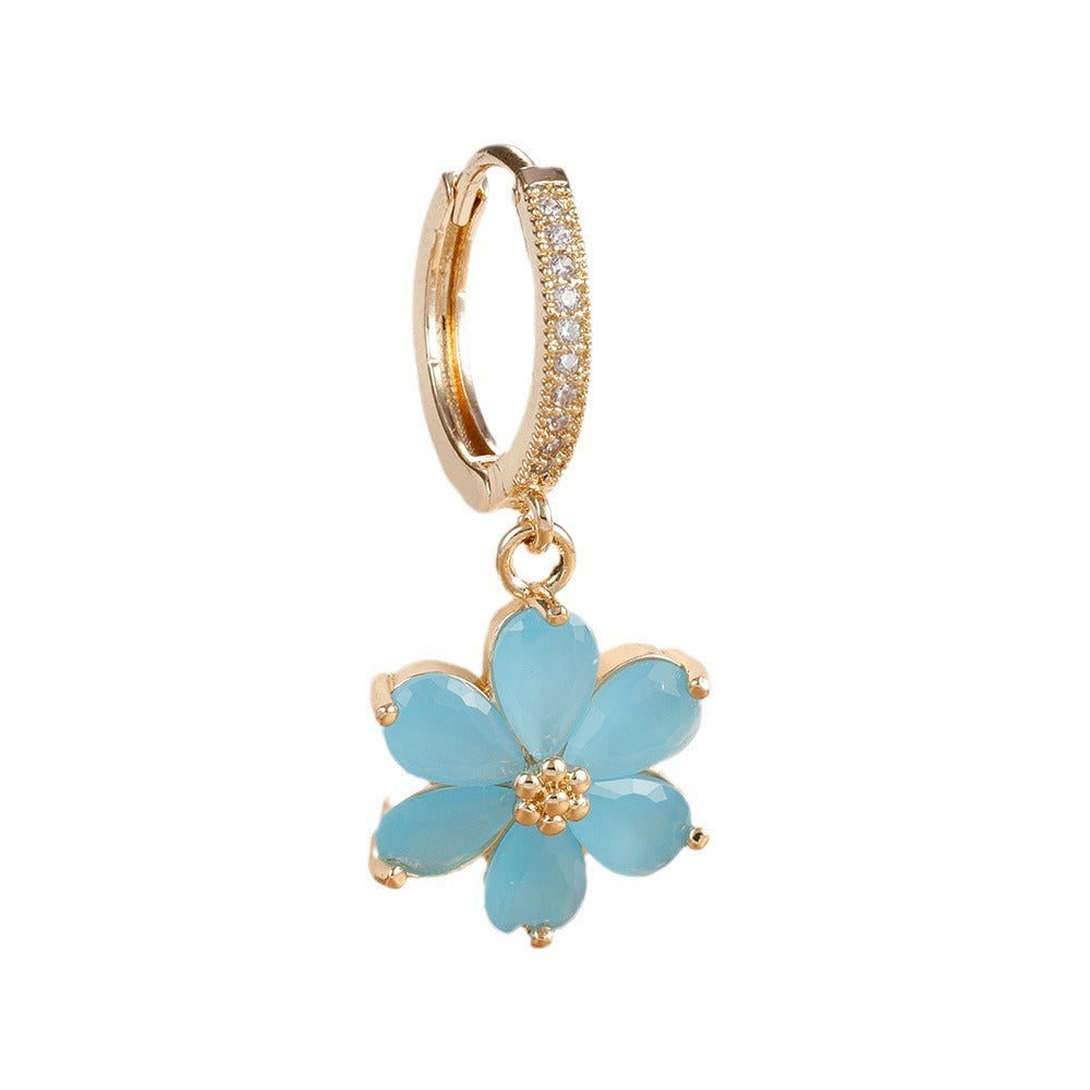 Trendy Six-leaf Flower Pendant Zircon Earrings